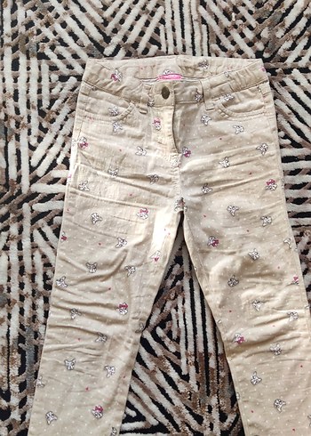 Kız Çocuk Bej Desenli Düğmeli Pantolon - Görsel 2