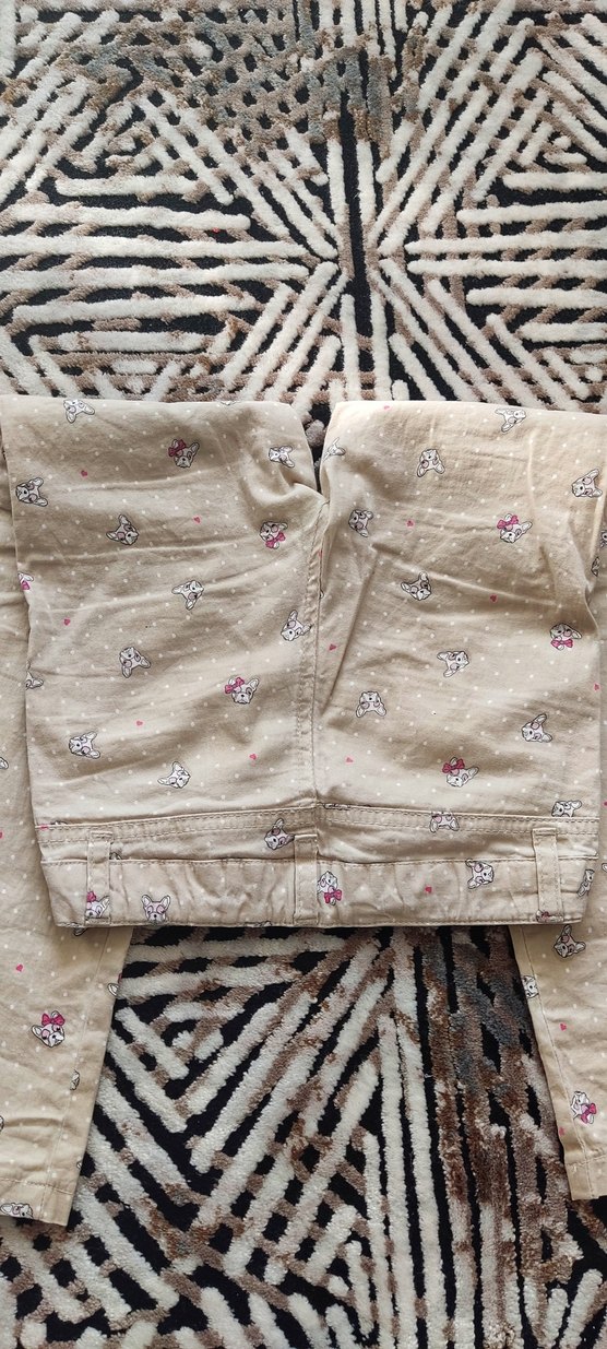 Kız Çocuk Bej Desenli Düğmeli Pantolon - Görsel 5