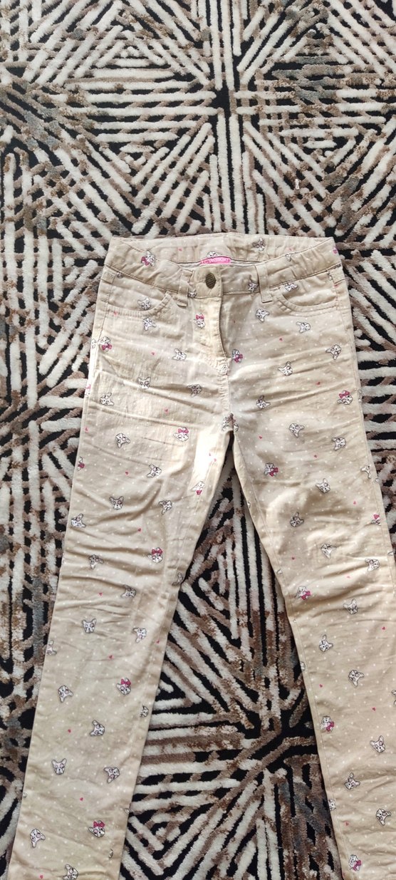 Kız Çocuk Bej Desenli Düğmeli Pantolon - Görsel 2