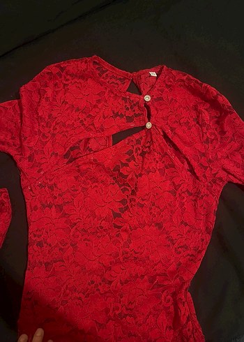 Kırmızı Dantel Uzun Tulum - Görsel 3