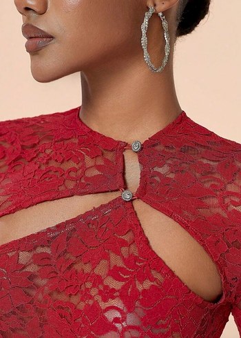 Kırmızı Dantel Uzun Tulum - Görsel 2