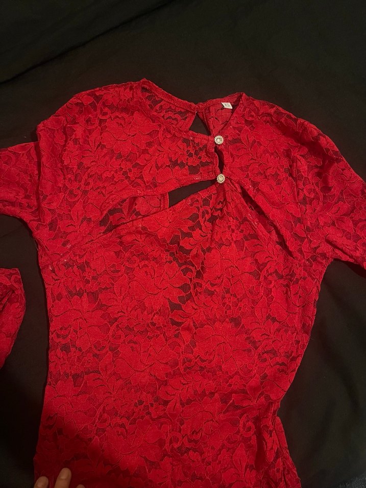 Kırmızı Dantel Uzun Tulum - Görsel 3