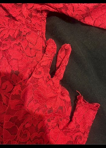 Dantel Detaylı Kırmızı Uzun Tulum - Görsel 5
