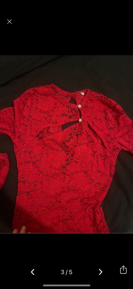 Dantel Detaylı Kırmızı Uzun Tulum - Görsel 3