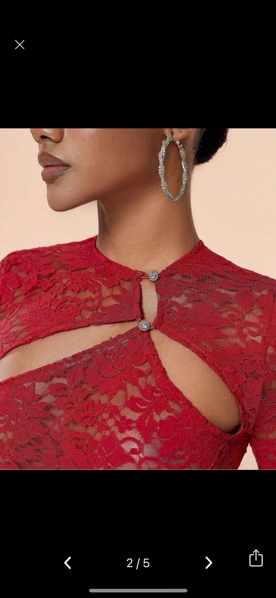 Dantel Detaylı Kırmızı Uzun Tulum - Görsel 2