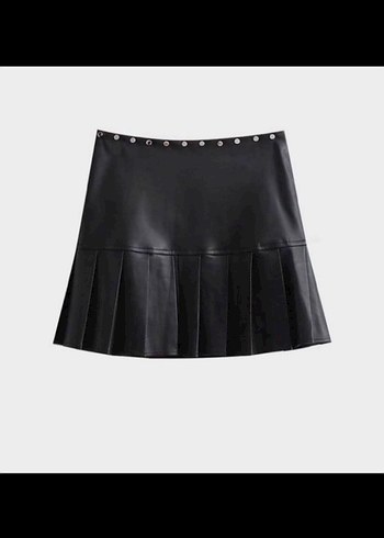 Kemerli Siyah Deri Mini Etek - Görsel 2