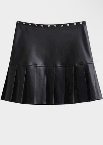 Siyah Deri Kemerli Mini Etek - Görsel 2