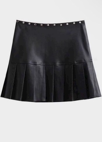 Siyah Deri Kemerli Mini Etek - Görsel 2