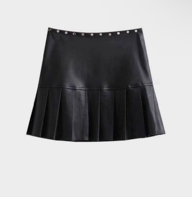Siyah Deri Kemerli Mini Etek - Görsel 2
