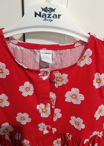 LC Waikiki Kız Çocuk Kırmızı Çiçekli Fırfırlı Elbise