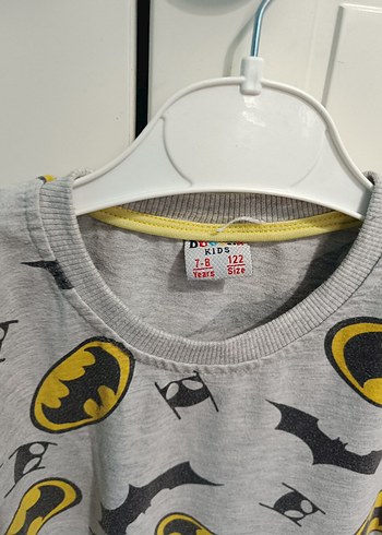 6 Yaş Beden Batman Baskılı Gri Çocuk Pijama Takımı