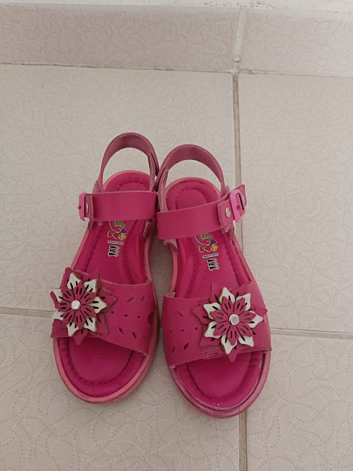 Çiçekli Pembe Kız Çocuk Sandalet - Görsel 2