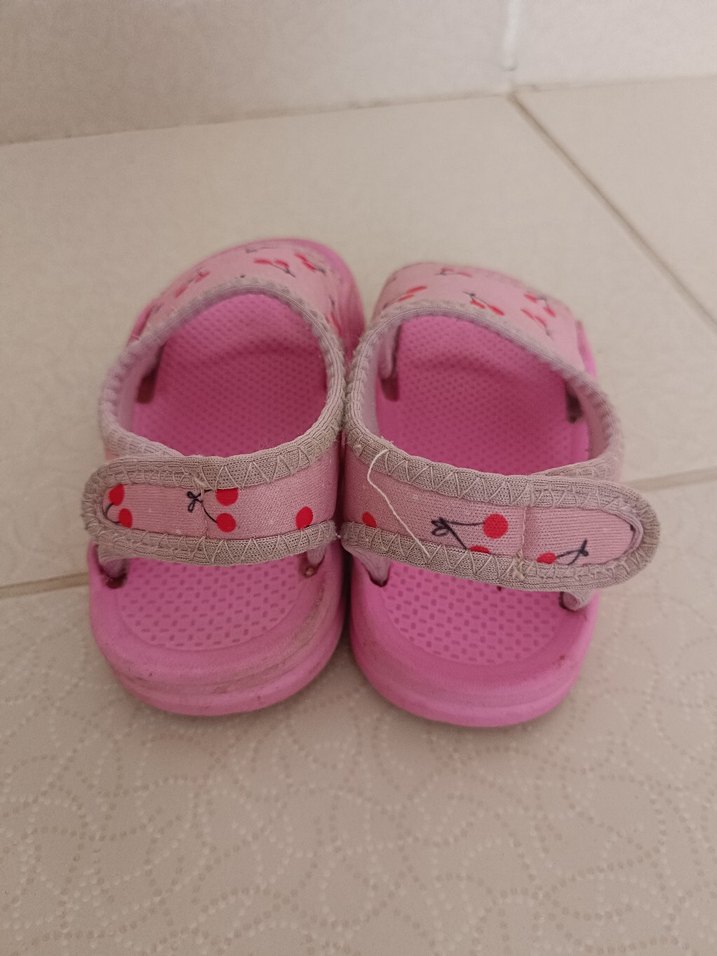 Kız Çocuk Pembe Kiraz Desenli Cırt Cırtlı Sandalet - Görsel 3