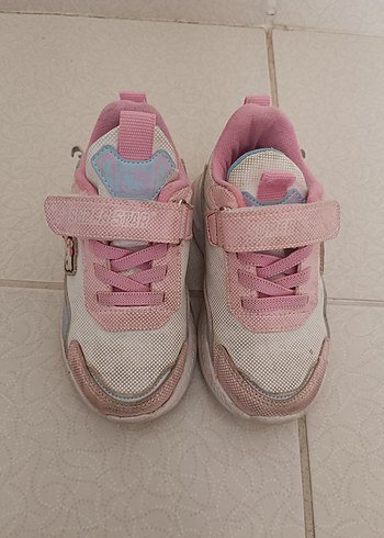 Kız Çocuk Pembe Bağcıklı Cırtlı Spor Ayakkabı - Görsel 3