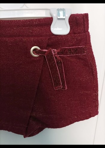 Bordo Süet Kemerli Kız Şortu - Görsel 2