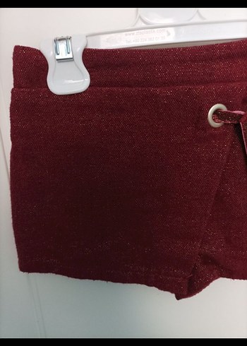 Bordo Süet Kemerli Kız Şortu - Görsel 3