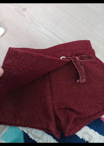 Bordo Süet Kemerli Kız Şortu - Görsel 5