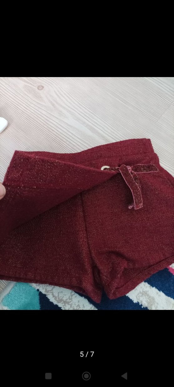 Bordo Süet Kemerli Kız Şortu - Görsel 5