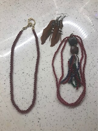 Diğer 2 mercan Gümüş kolye ve küpe seti