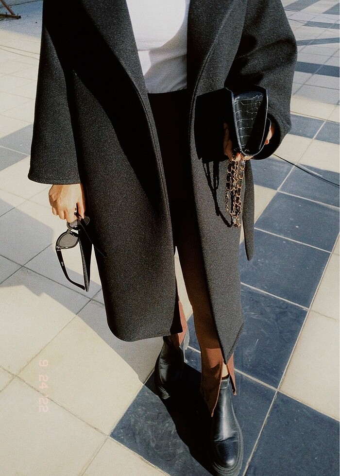 Siyah Oversize Kaşe Kaban Zara Kaban 20 İndirimli Gardrops