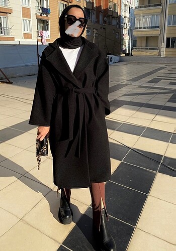 xl Beden Siyah oversize kaşe kaban