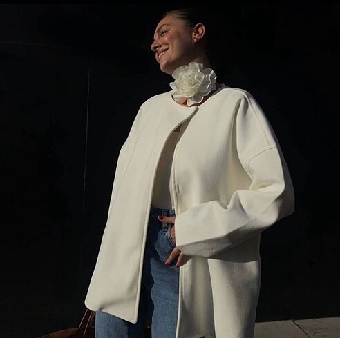 xl Beden beyaz Renk Beyaz oversize kaşe ceket