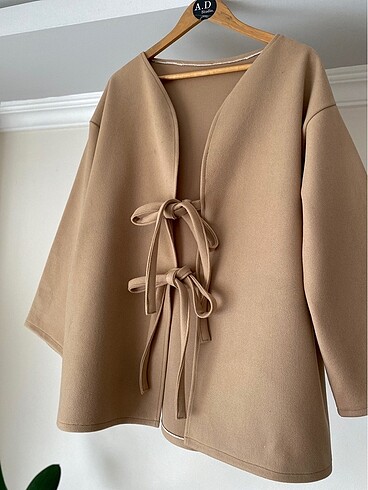 xl Beden camel Renk Bağlamalı kaşe ceket