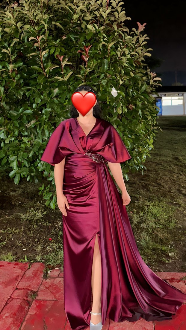 Bordo Uzun Abiye Elbise - Görsel 2