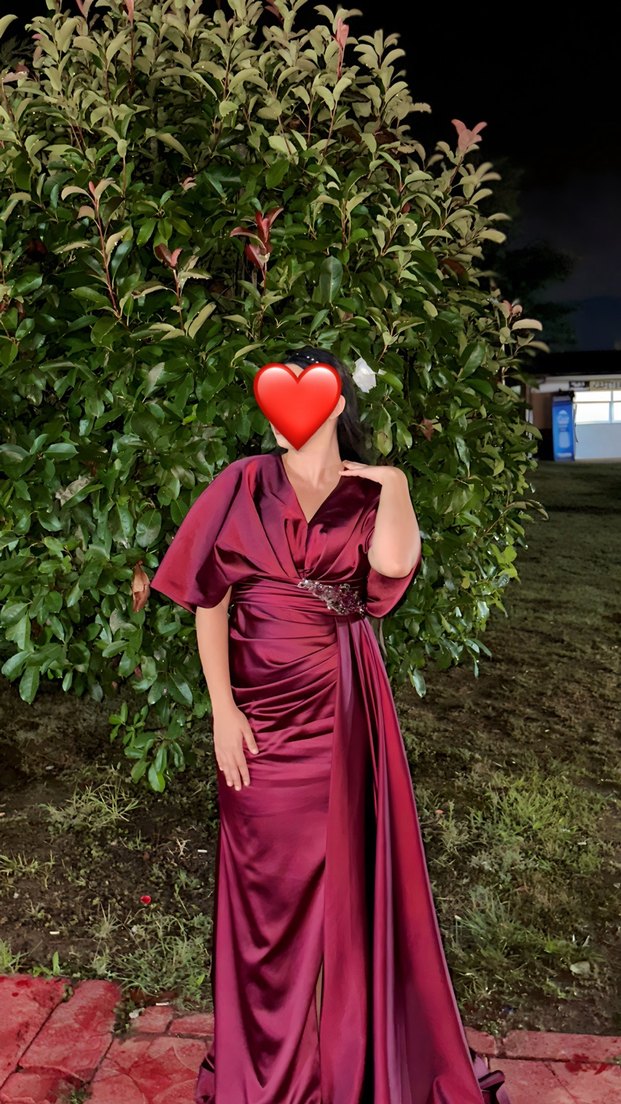 Bordo Uzun Abiye Elbise - Görsel 4