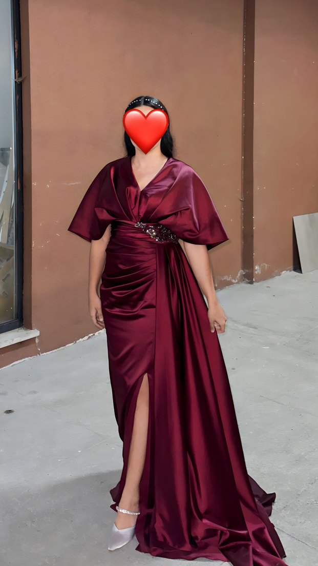 Bordo Uzun Abiye Elbise - Görsel 3