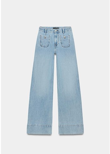 Zara Acik Mavi Genis Paca Denim Jean