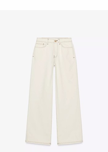 Zara Ekru Genis Paca Denim Pantolon