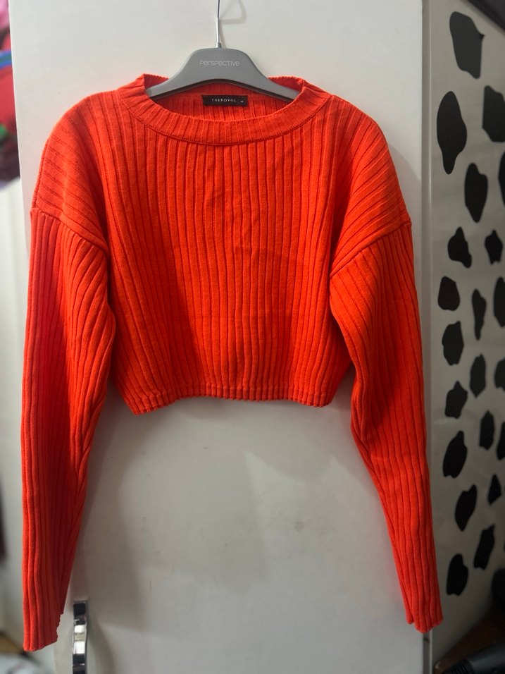 Kırmızı Örgü Kadın Uzun Kollu Kazak - Görsel 2