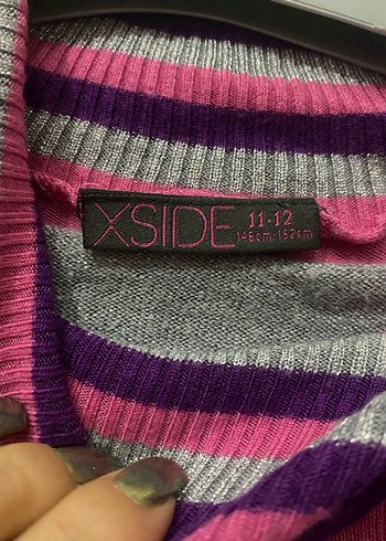 Uzun Kollu, Yüksek Yakalı Çizgili Triko Kazak - Görsel 2