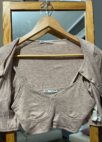 s Beden pembe Renk Kadın zara crop Hırka takımı