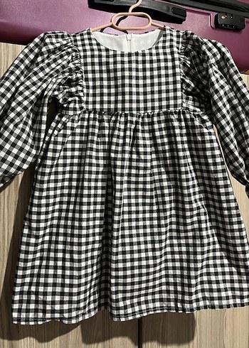 Kareli Siyah Kız Çocuk Elbise - Görsel 3