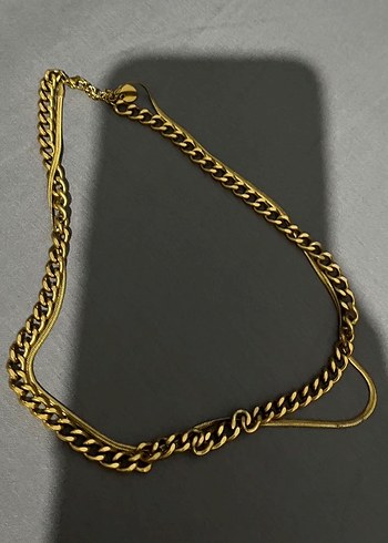 Parlak Altın Zincir Detaylı Uzun Kadın Kolye - Görsel 2