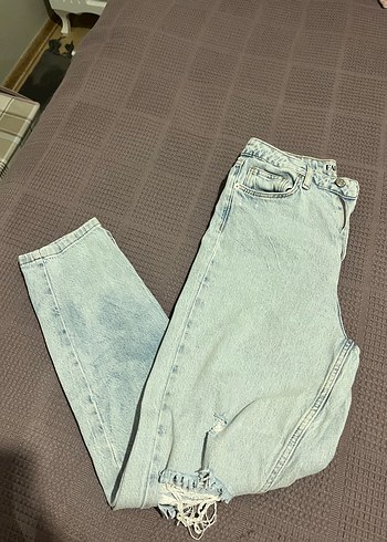 Mavi Düğmeli Salaş Midi Kot Pantolon