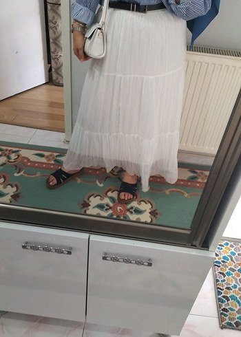Diğer Kadın Beyaz Piliseli Bohem Uzun Etek