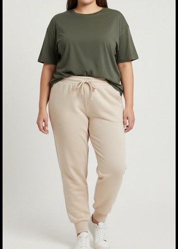 Bej Krem rengi Pamuklu Rahat Kesim Kadın Eşofman Altı ORİJİNAL - Görsel 4