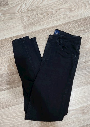 Siyah Kadın Kot Pantolon, Normal Boy, Tokalı