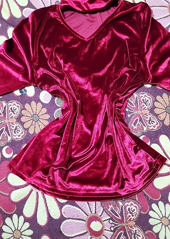 Bordo Kadın Kadife Uzun Kollu Bluz - Görsel 4