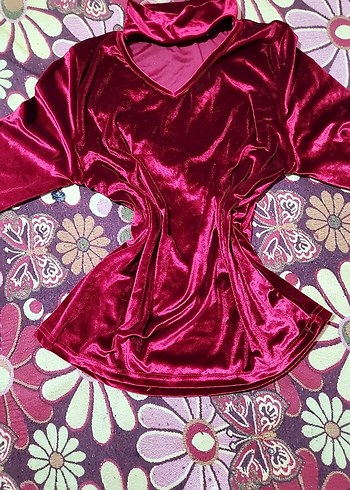 Bordo Kadın Kadife Uzun Kollu Bluz - Görsel 2