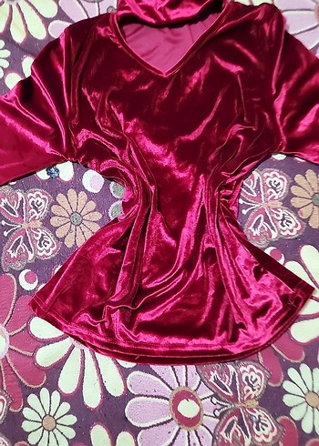 Bordo Kadın Kadife Uzun Kollu Bluz - Görsel 3