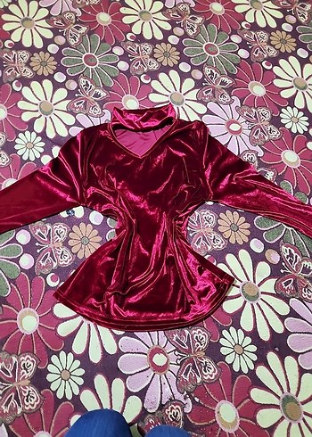 Bordo Kadın Kadife Uzun Kollu Bluz - Görsel 7