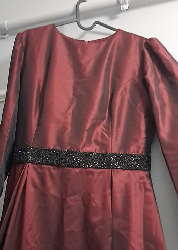 Bordo Uzun Kollu Vintage Uzun Abiye Elbise - Görsel 2