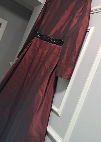 Bordo Uzun Kollu Vintage Uzun Abiye Elbise - Görsel 4