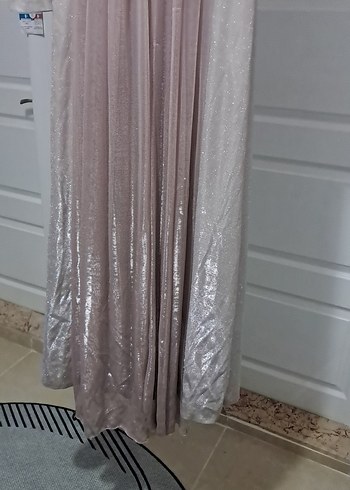 Uzun Kollu V Yakalı Bej Kadın Abiye Elbise - Görsel 5