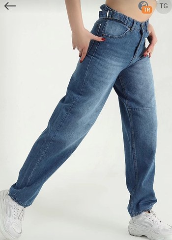 Kadın Mavi Bol Kesim Denim Pantolon
