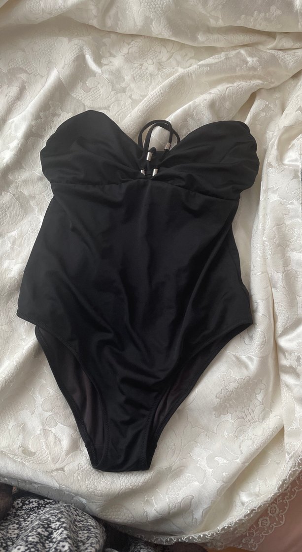 Siyah Drapeli Askılı Kadın Mayo - Görsel 2